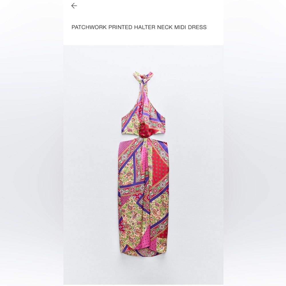 Zara Patchwork Printed Halter Neck Midi Dress
